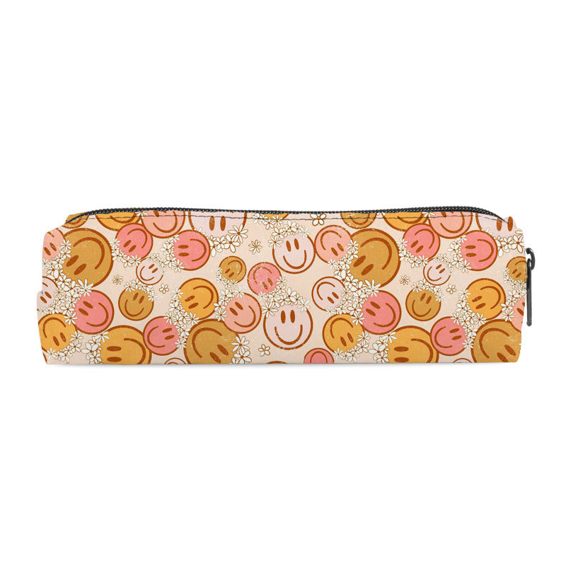 Transfronterizo nuevo sonriente bolsas de lápiz cilíndricas de poliéster simple de alto valor visual bolsa de papelería almacenamiento de gran capacidad