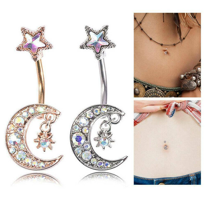 Cross-border Europe and America hot piercing jewelry Amazon moon star diamond belly ring stainless steel women's exclusive 