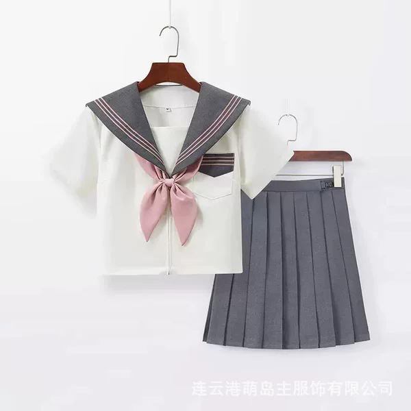Japanese-style basic gray-pink three-piece JK uniform school top sailor suit pleated long and short sleeve student basic set