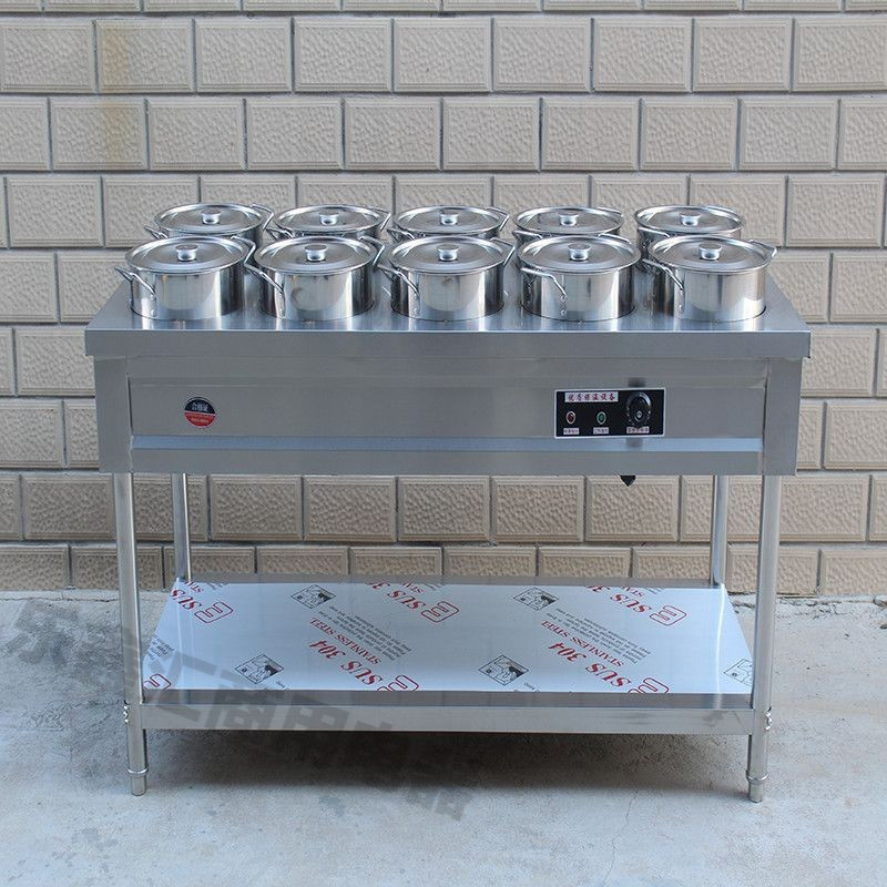 acero inoxidable aislamiento térmico carro de gachas de calentamiento eléctrico móvil comercial calentador de sopa caliente mesa de gachas de aislamiento térmico