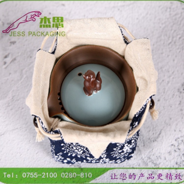 设计新款棉麻布茶杯茶壶收纳包加厚夹棉陶瓷包正方形古玩束口袋