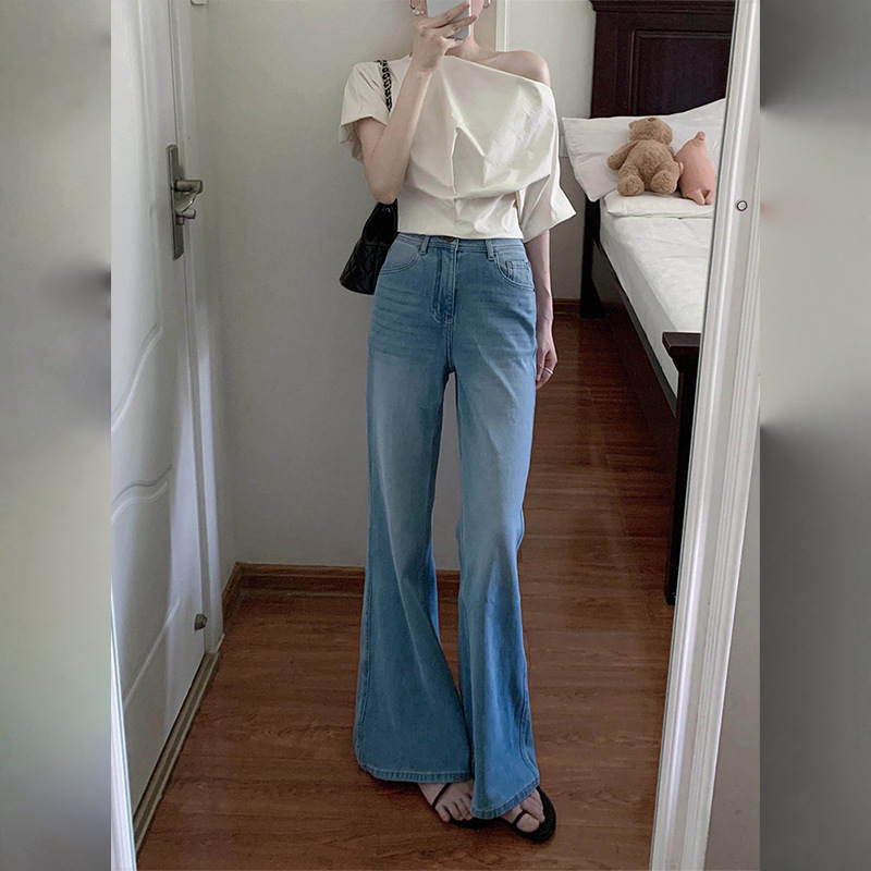 Lyocell Tencel Flared Jeans for Women, Summer High-Waisted, Slimming, Non-Tight-Fitting, Spring Wide-Leg Flared Pants