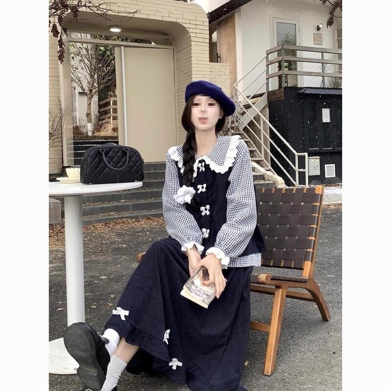 日系甜美娃娃领衬衫边马甲半身裙2025春秋新款时尚套装女|undefined
