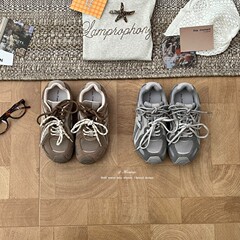 2025复古百搭阿甘德训鞋女秋真皮内增高网面透气软底双鞋带老爹鞋