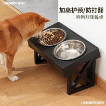 狗盆狗碗护颈大型犬饭盆慢食碗大号狗狗食盆喝水一体宠物双碗水盆