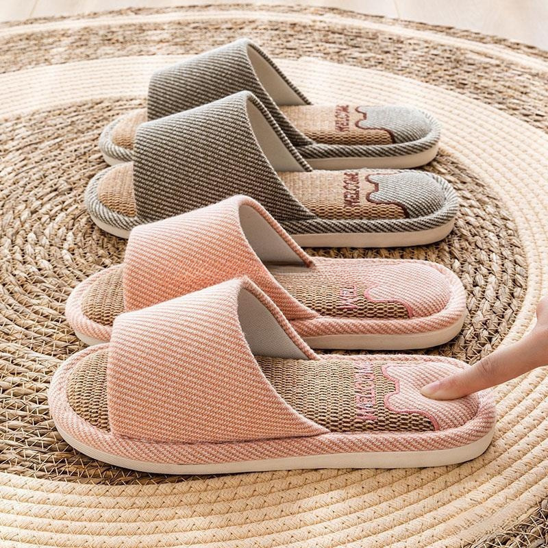 Linen Slippers for Women, Summer Outdoor Wear, Indoor Home, Non-Slip Soft Bottom Home, Four-Season Cotton and Linen Slippers for Men