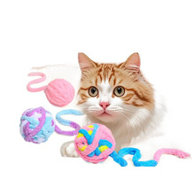 爆款猫咪玩具毛线球毛绒团球尾巴球铃铛球磨牙逗猫球宠物玩具球