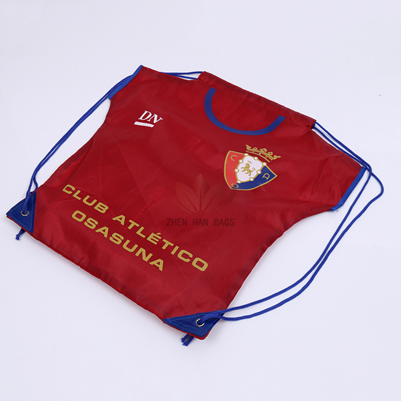 彩印T恤衫束口袋防水涤纶球队球衣双肩收纳背包袋T型拉绳抽绳袋