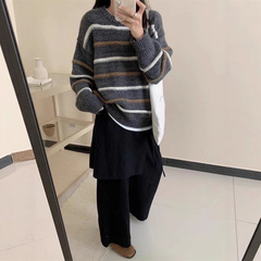 外穿毛衣女2025早秋冬新款韩版百搭上衣慵懒风宽松条纹学生针织衫