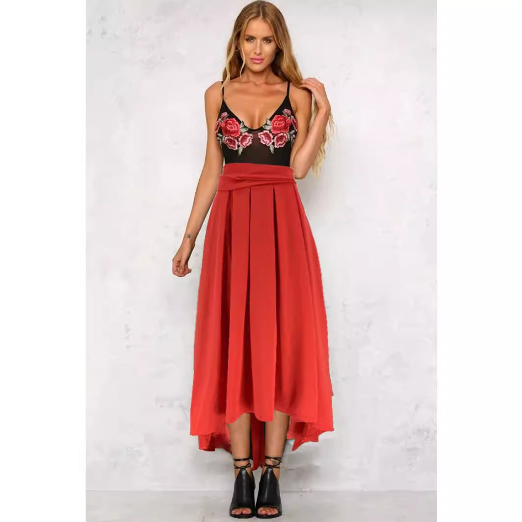 Fashion commuter wish independent station foreign trade sales European and American clothing solid color large swing belt skirt ready stock_vogarts.com