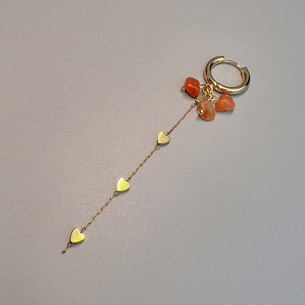 1 Piece Bohemian Tassel Heart Shape Stainless Steel Natural Stone Drop Earrings display picture 4