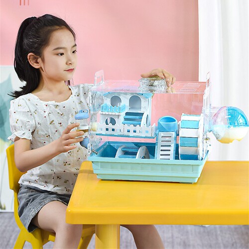 Cross-border wholesale hamster cage acrylic transparent double-layer golden bear cage supplies set large villa tray-style
