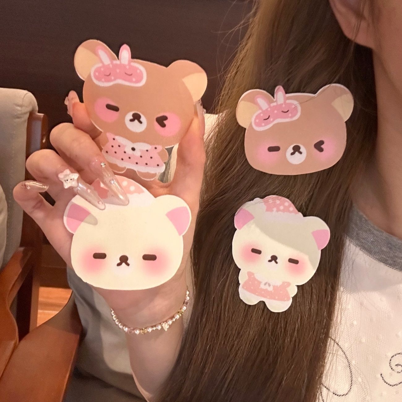Super cute cartoon hat with Velcro for sweet girls, seamless fringe stickers for stray hair, popular on Instagram