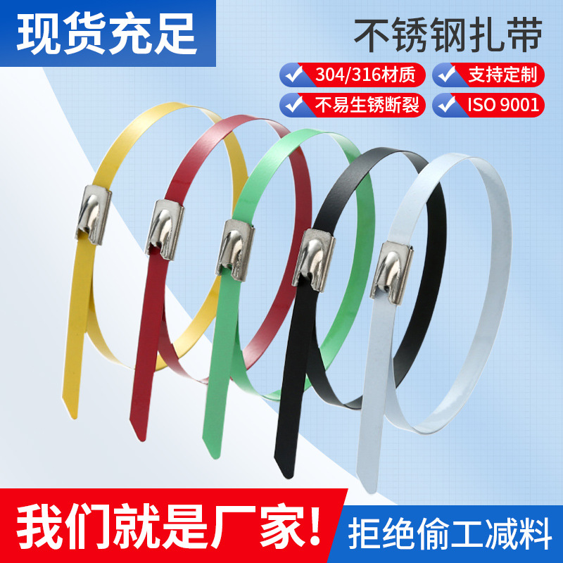 兴荣核电金属电缆线束扎带自锁式彩喷塑不锈钢绑扎带不锈钢扎带