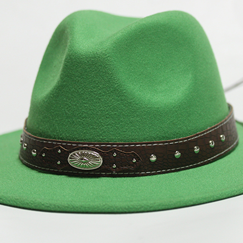 Nuevo sombrero Pu Correa remachada sombrero con sombrero vaquero de piedra elástica sombrero de fieltro cinturón de tejido modelo Pu sombrero con accesorios