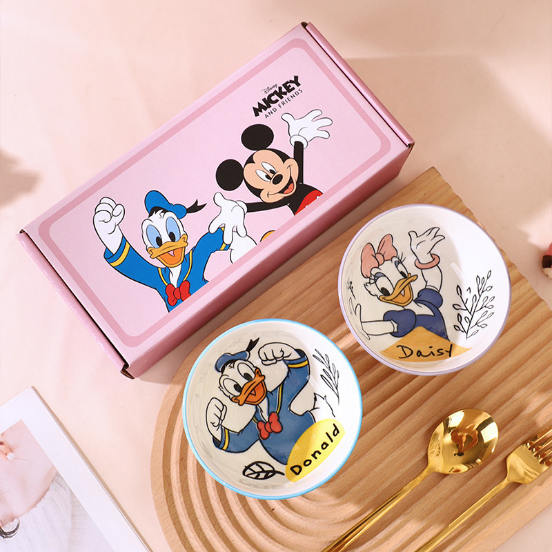 Cartoon Mickey Ceramic Children's Rice Bowl 4.5-Inch Two-Bowl Dinnerware Set High-Value Gift Set