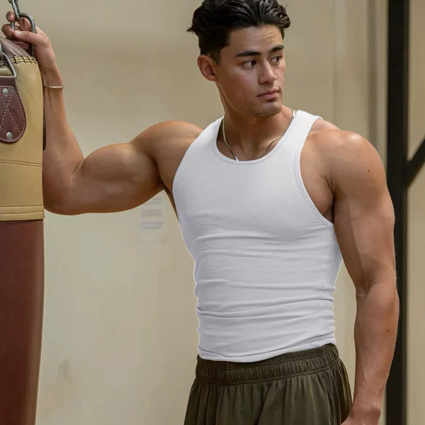 High elastic striped thread American tight sports vest men's summer running I-shaped quick-drying fitness sleeveless top