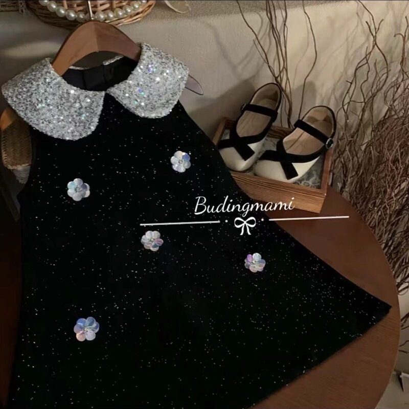 Girls dress Western Style Dress Autumn and Winter 2024 New Style Chanel Style Bow Shirt Vest Baby Girl Dress