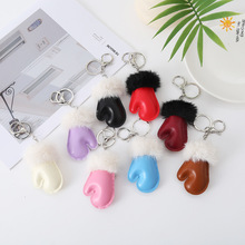 创意冬季毛绒小手套挂件迷你可爱皮革钥匙扣挂件书包背包装饰配件