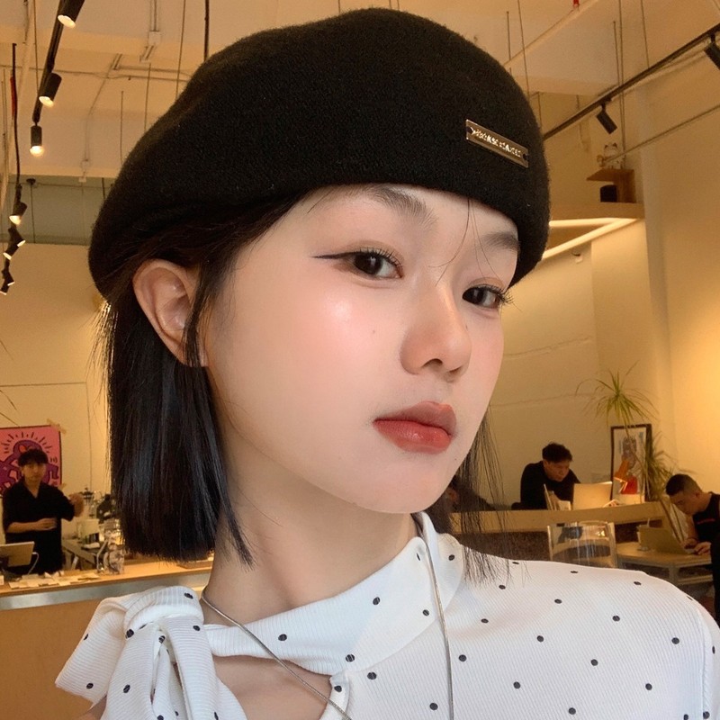 黑色反戴贝雷帽女2025新款秋冬季显脸小前进帽韩系大头围画家帽子|undefined