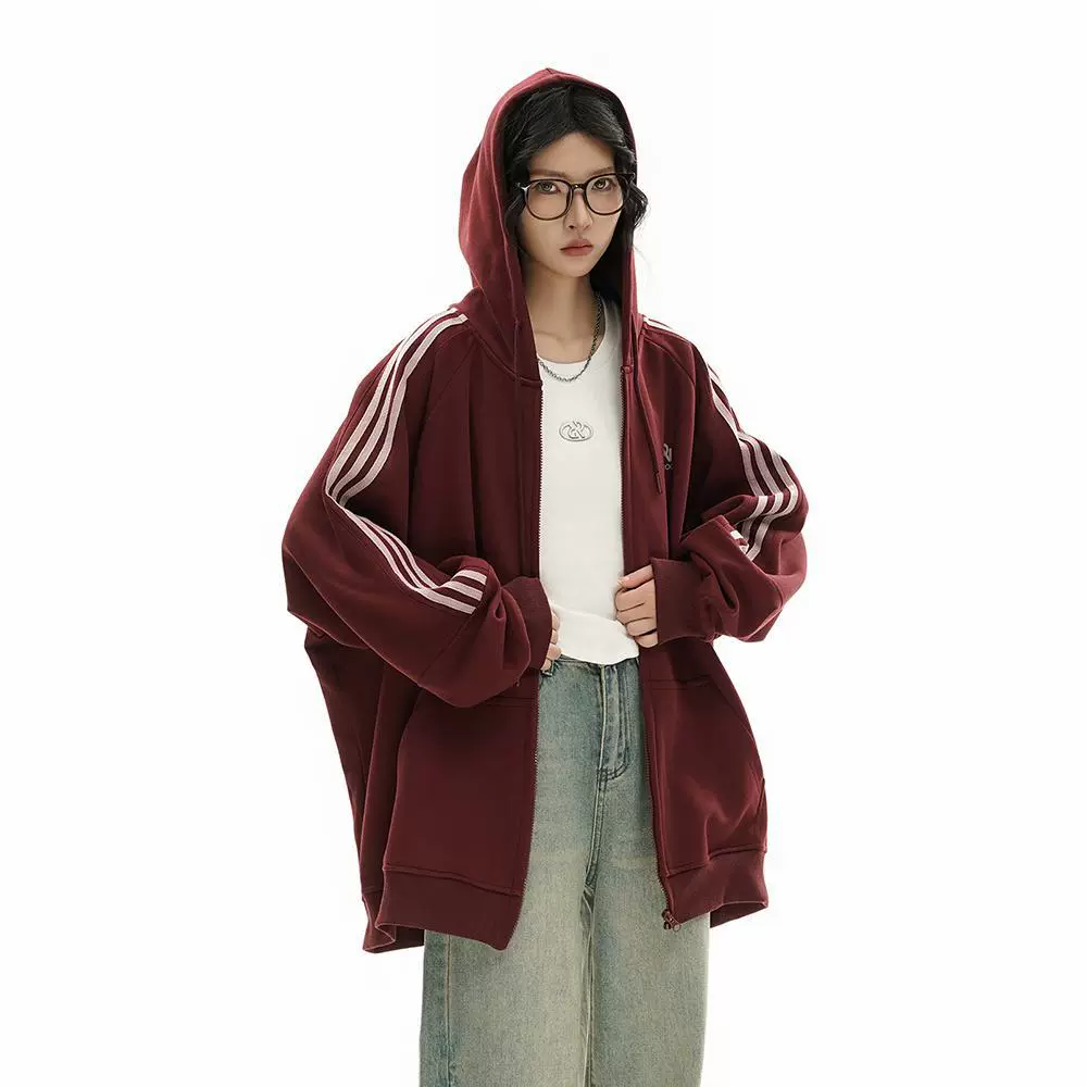 Бургундская осенняя толстовка, теплая одежда для пары, кардиган, oversize