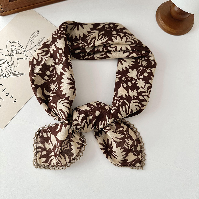 70 algodón y lino floral cuadrado bufanda de las mujeres estilo coreano de todo partido pastoral estilo artístico cuello Protección decorativa bufanda pequeña bufanda delgada