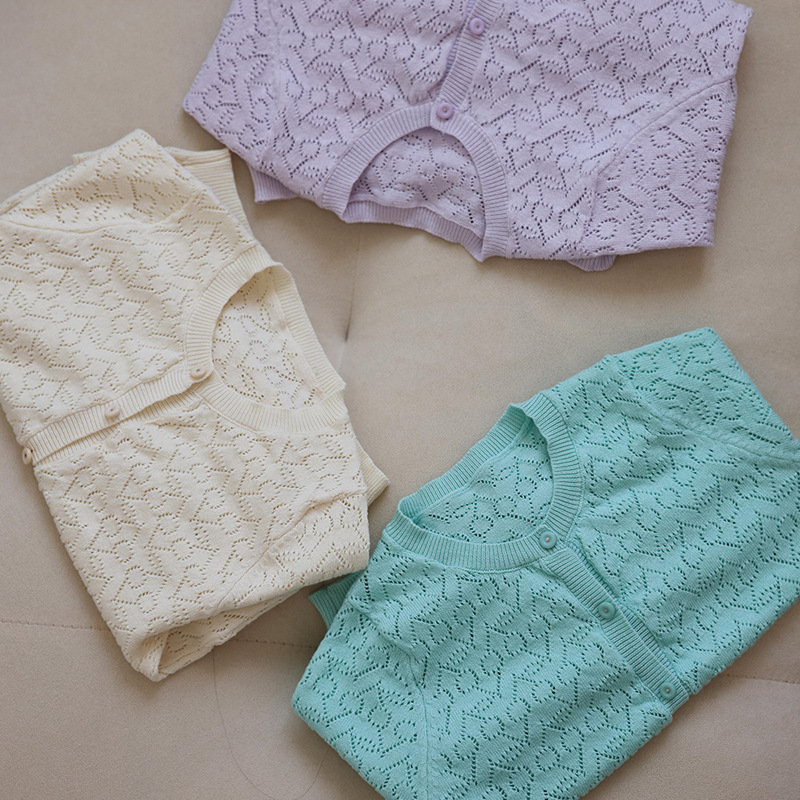 北歐女童寶寶夏季薄款純色針織空調衫防曬外套純棉上衣高檔洋氣