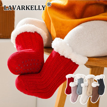 西班牙超厚毛線羊羔絨兒童地板襪純色加絨嬰兒襪子防滑寶寶地板襪