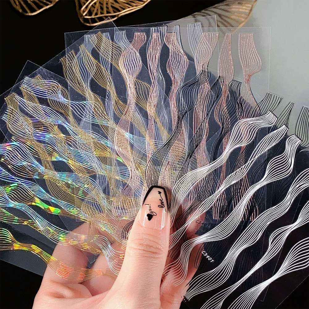 INS простая ветровая волна бронзовая наклейка для дизайна ногтей черно-белая Золотая и серебряная полоса аксессуары для украшения ногтей