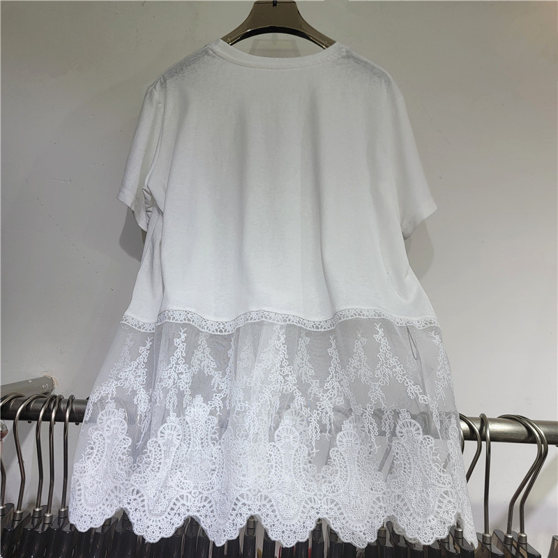 Diseño de encaje de costura camiseta de mangas cortas mujeres 2026 primavera y verano moda suelta delgada cuello redondo blusa casual universal image 3