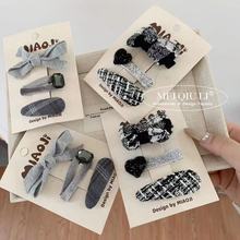 韩版秋冬毛呢蝴蝶结新款布艺格子甜美可爱儿童BB夹发夹刘海夹发饰