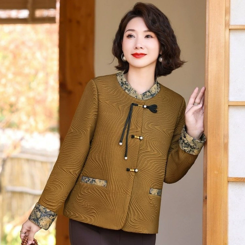 Куртка JinbuKang для мамы, стиль Chanel, вдохновлена Китаем, для средних возрастом, оранжевая или осенняя жёлтая, размеры XL-5XL