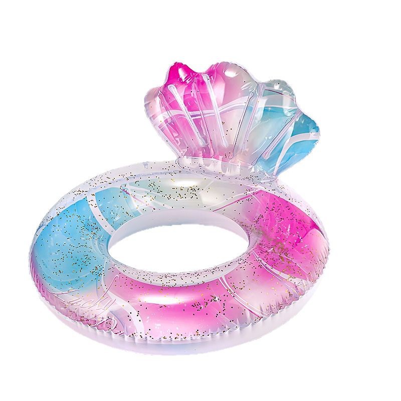 Nuevo anillo de natación de cola de sirena anillo de polvo brillante anillo de natación de color rojo gradiente anillo de natación translúcido anillo de salvavidas para niños