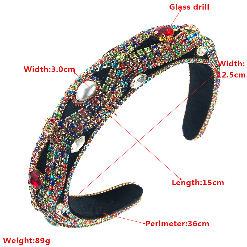 Heming Stirnband Großhandel Grenz Überschreitende Europäische Und Amerikanische Schwerindustrie Trend Super Flash Strass Schwamm Stirnband Wide-rand Samt Perle Stirnband display picture 1