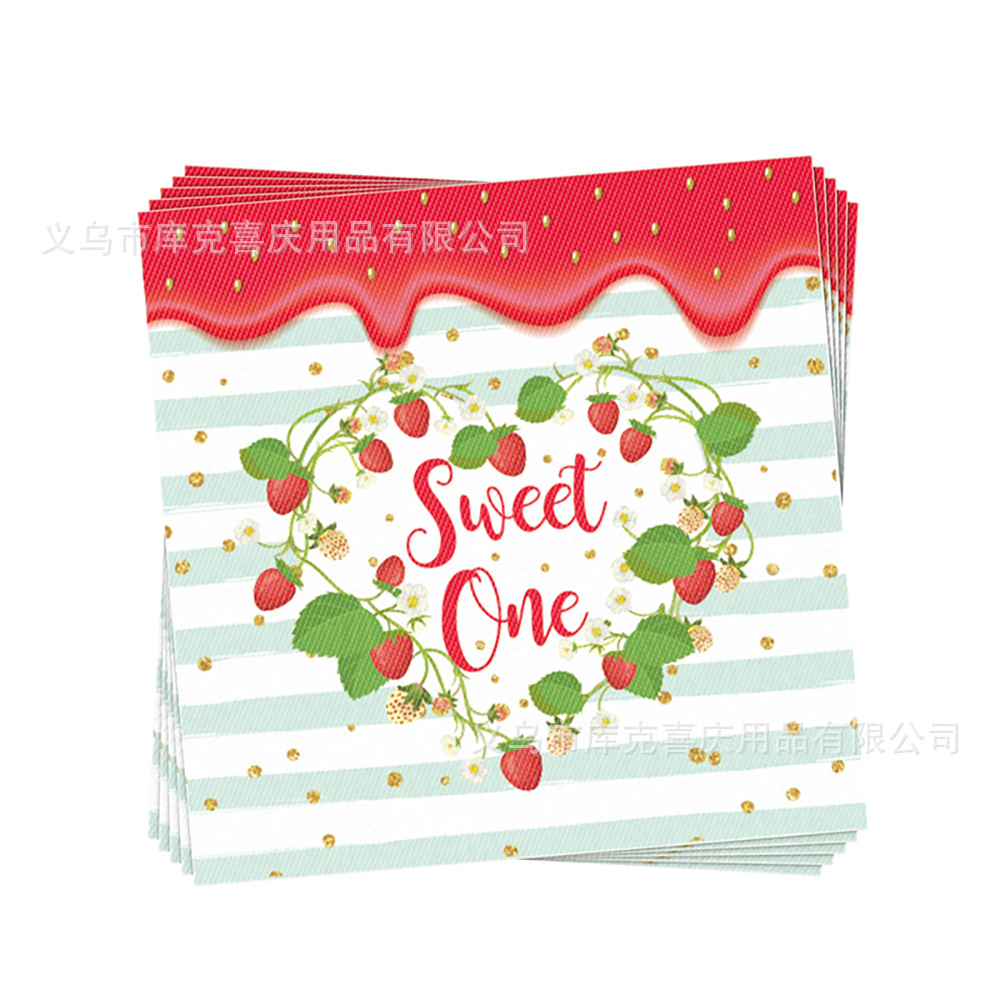 Amazon Spot Strawberry Theme Cumpleaños Fiesta Decoración Niños Años Bandeja de papel desechable Tira de papel Juego de bandera