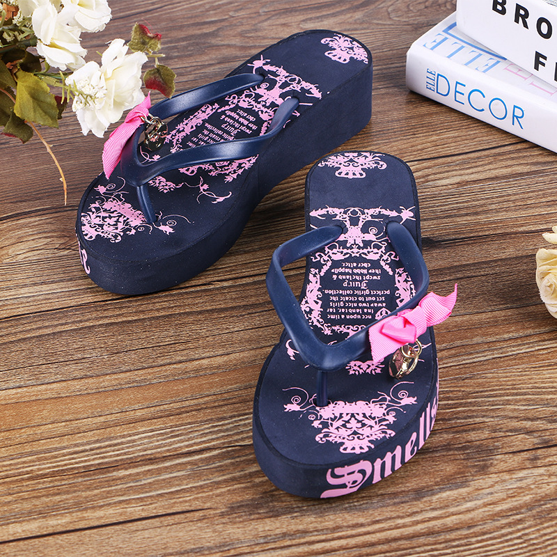 Love Juicy2025 Summer Women's Fashion Letter Print Flip-Flops Wedge Sandals Thick-Soled Slippers