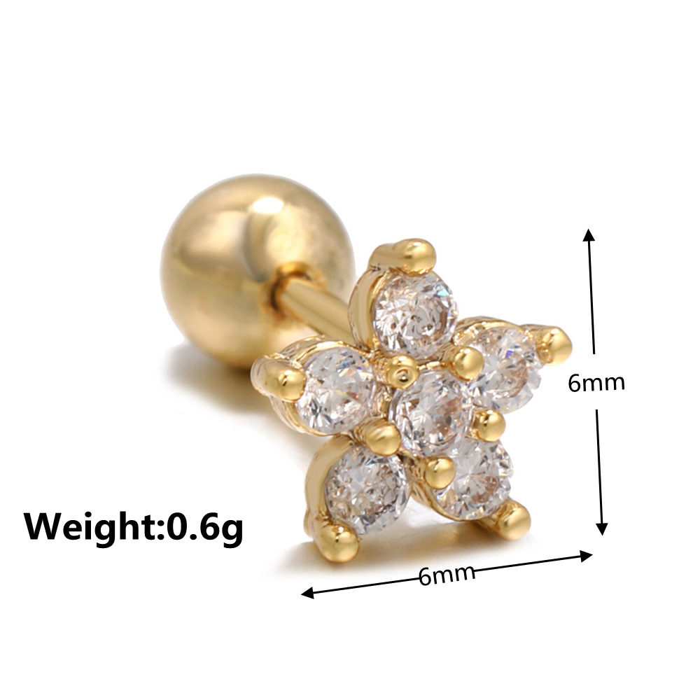 Natural Flower Small Petal Spiral Piercing Lock Ball Earrings Studs display picture 9