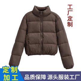 定制欧美短款棉服女2024冬季新款美式辣妹加厚保暖立领面包服外套