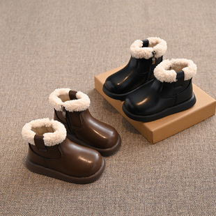 Girls' Cotton Boots Korean Style Lamb Velvet Baby fleece-lined Warm Casual Boots 2024 Winter New Middle and Large Children's Low Boots