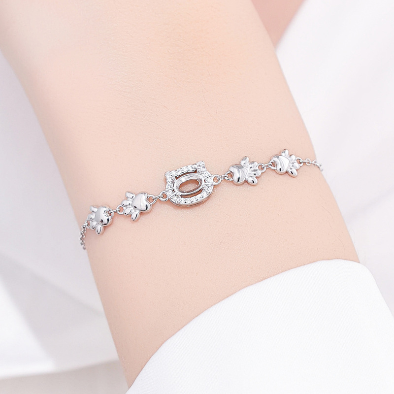 S925 Pure Silver Girly Style Cat Paw 4X6Mm Empty Setting DIY Diamond Necklace + Bracelet + Ring S925 Pure Silver Girly Style Cat Paw 4X6Mm Empty Setting DIY Diamond Necklace + Bracelet + Ring