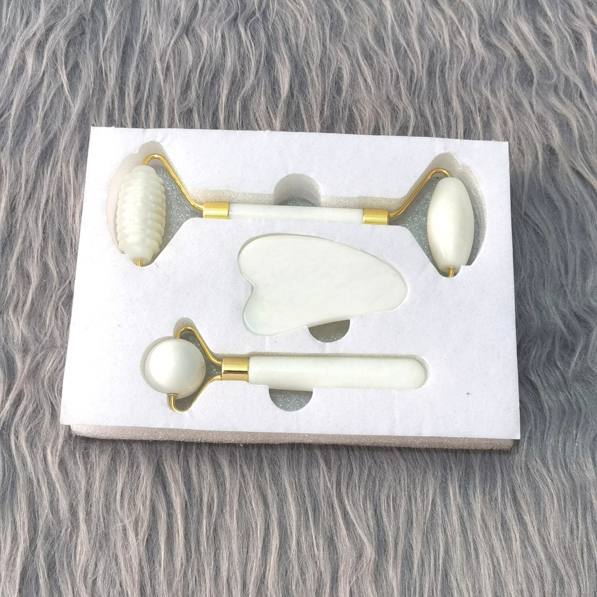 Contenedor de belleza de jade natural, rodillo de jade de doble cabezal, conjunto completo facial, contenedor de belleza de masaje, comercio exterior, jade al por mayor