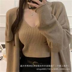 温柔软糯毛衣两件套韩系学院风针织开衫外套无袖坎肩吊带背心套装