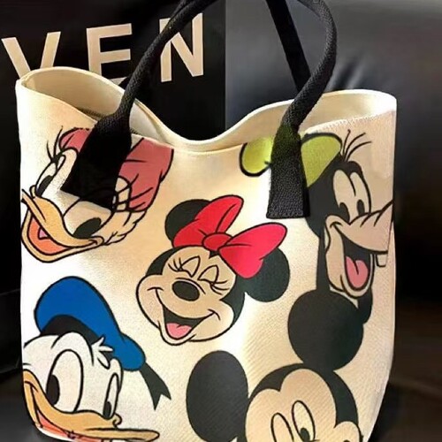 Cross-border new canvas bag for women, large capacity bag, 2024 new cute cartoon hand-held tote bag