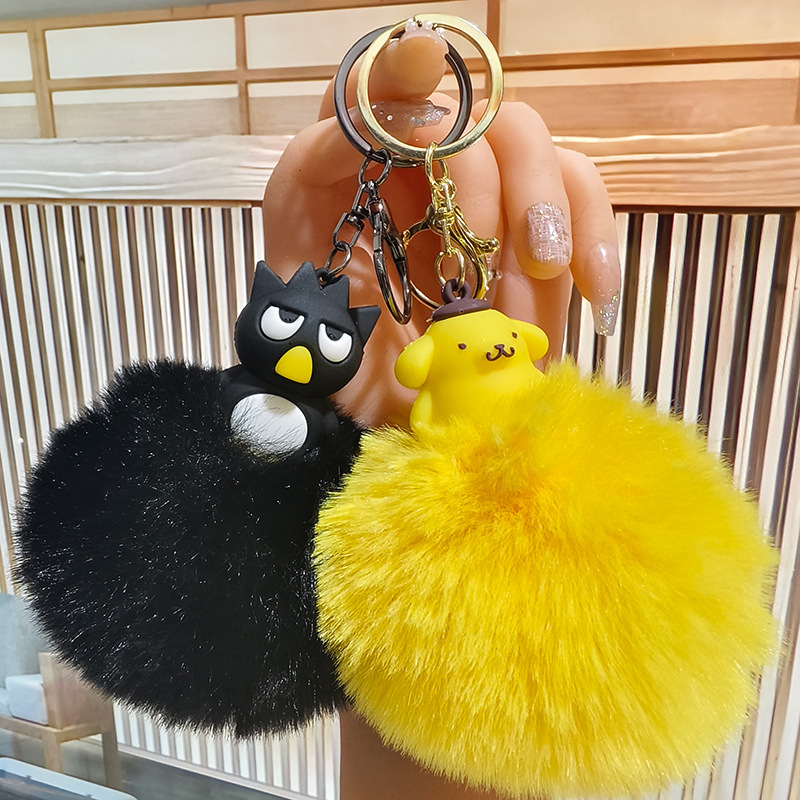 Popular Kuromi My Melody Fur Ball Keychain Sanrio Doll with Large Fur Ball Bag Charm Wholesale Popular Kuromi My Melody Fur Ball Keychain Sanrio Doll with Large Fur Ball Bag Charm Wholesale
