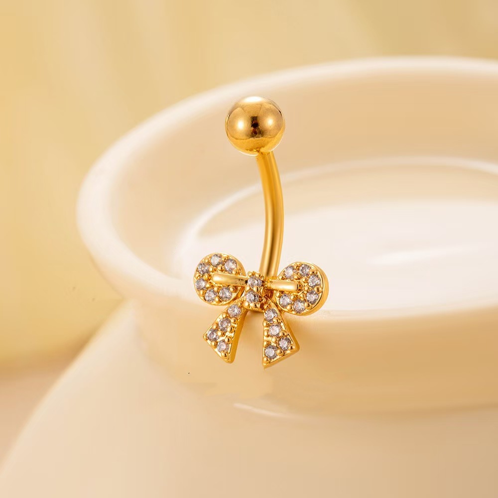 Zircon Bow Leaf Navel Ring Belly Button Ring Piercing Jewelry Wholesale detail image 9