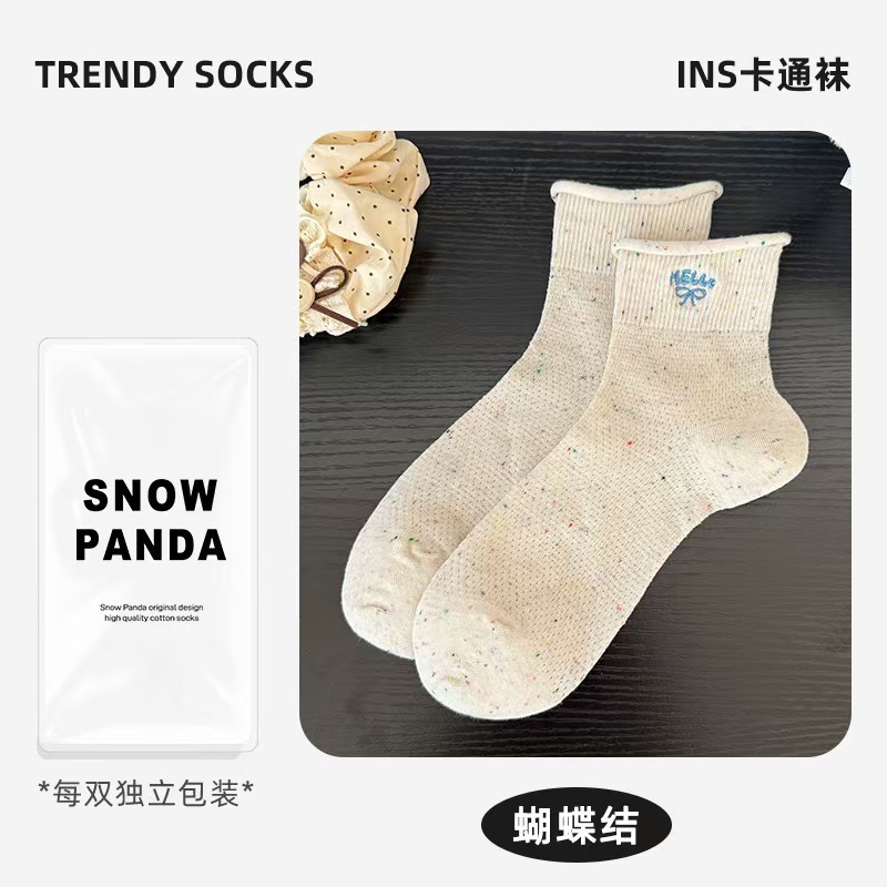 カールソックス レディース 綿ソックス 夏用 薄手 ミッドカーフソックス 吸汗消臭 インボウノット 万能学生パイルソックス|undefined