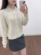 2025M家早秋新款法式重工温柔时尚珍珠领绞花针织长袖开衫250228