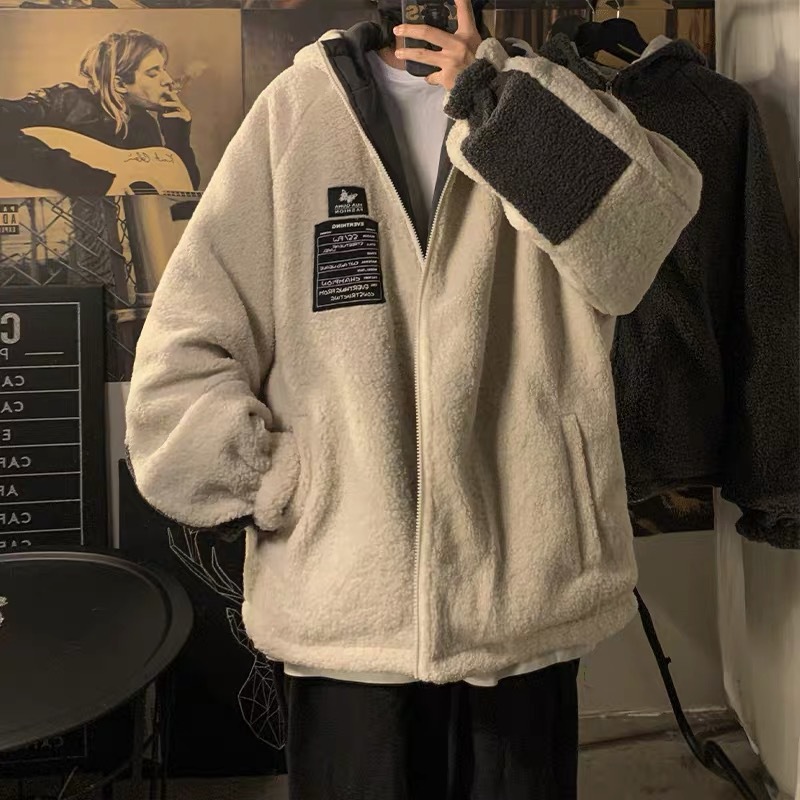 Ropa de lana de cordero de doble cara chaqueta acolchada de algodón de invierno abrigo grueso forrado de lana de los hombres chaqueta acolchada de algodón cálido de alto grado a prueba de viento abrigo de algodón acolchado ropa de invierno