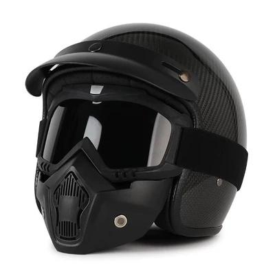 Motosiklet dəbilqələri — Helmet for Men and Women - m-3k-carbon-fiber-glossy-black-mask-goggles-free-hat-brim-face-towel