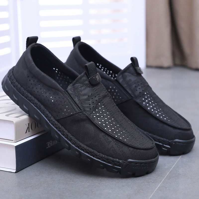 Летняя мужская обувь, старая пекинская тканевая обувь, мужская обувь с сеткой, повседневная обувь с дышащей сеткой на ультралегкой мягкой подошве, обувь для папы среднего и пожилого возраста.